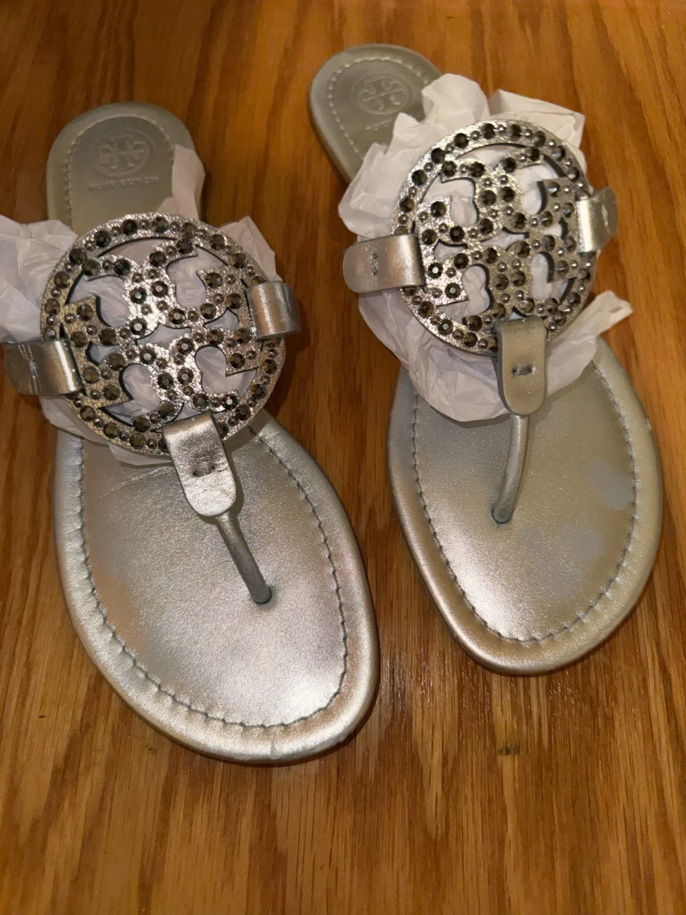 Tory Burch silver rhinestone Miller sandals